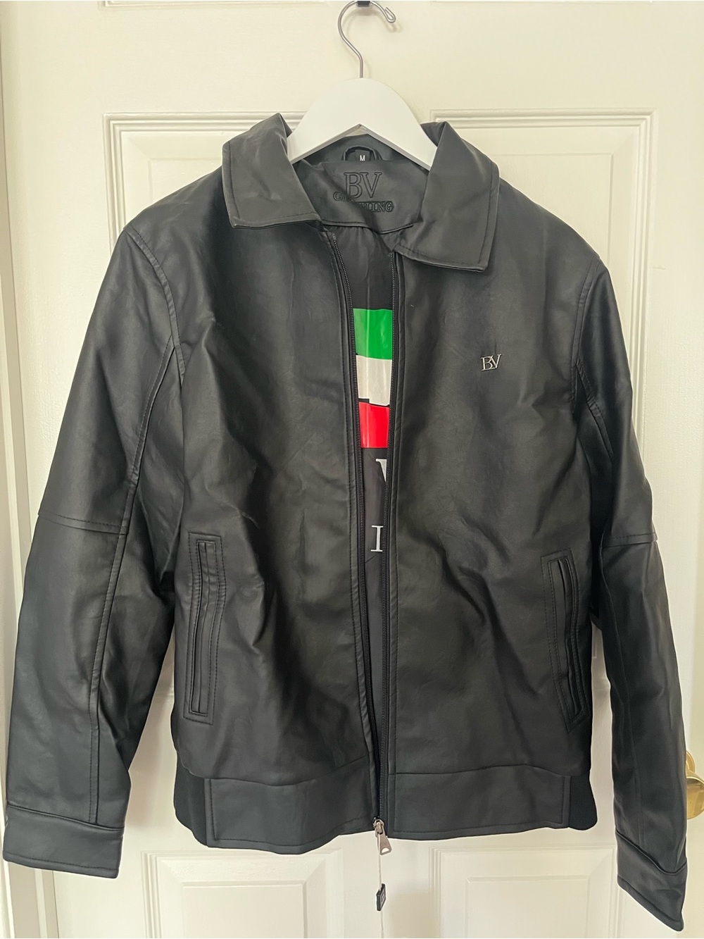 NWT Men’s Black Leather Zip Jacket (BV Clothing) - Size M